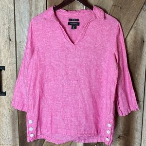 Tamari Linen Pink Tunic Top - Shell Button Size Large
